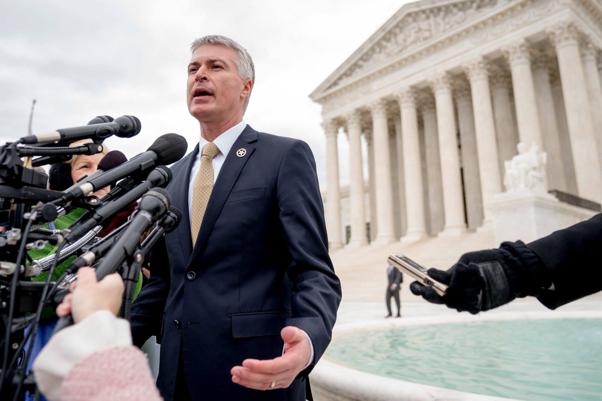 Attorney General Marty Jackley speaks to reporters outside the U.S. Supreme Court
